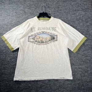 Vintage Prairie Mountain Mt Rushmore T Shirt XL Oatmeal Olive Green Souvenir Tee